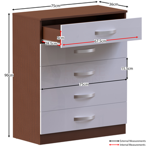 Hulio 5-Drawer Chest - Walnut & White