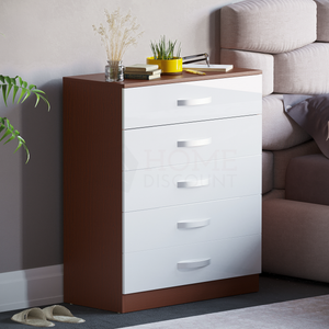 Hulio 5-Drawer Chest - Walnut & White