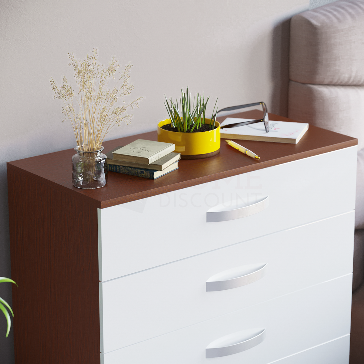 Hulio 5-Drawer Chest - Walnut & White