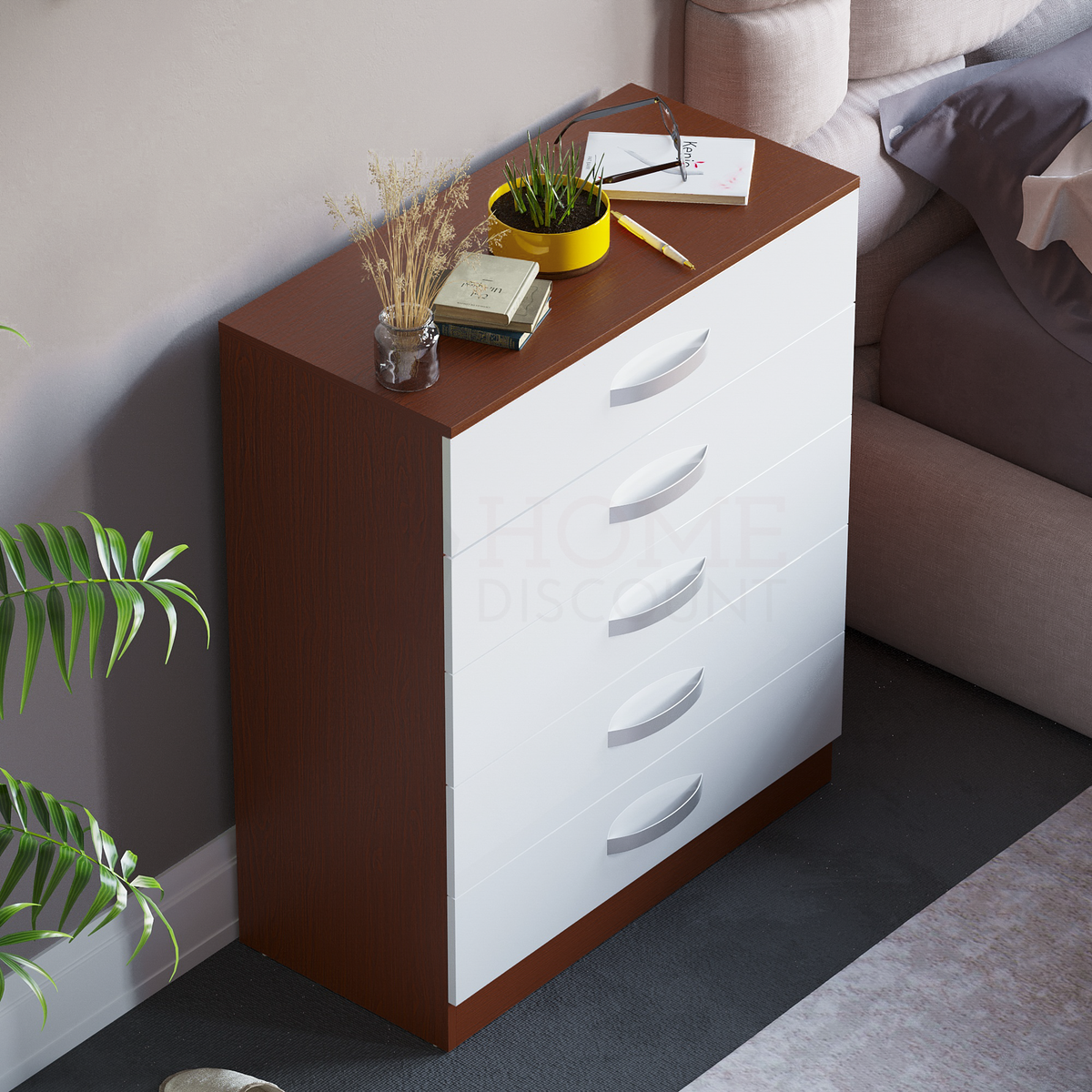 Hulio 5-Drawer Chest - Walnut & White