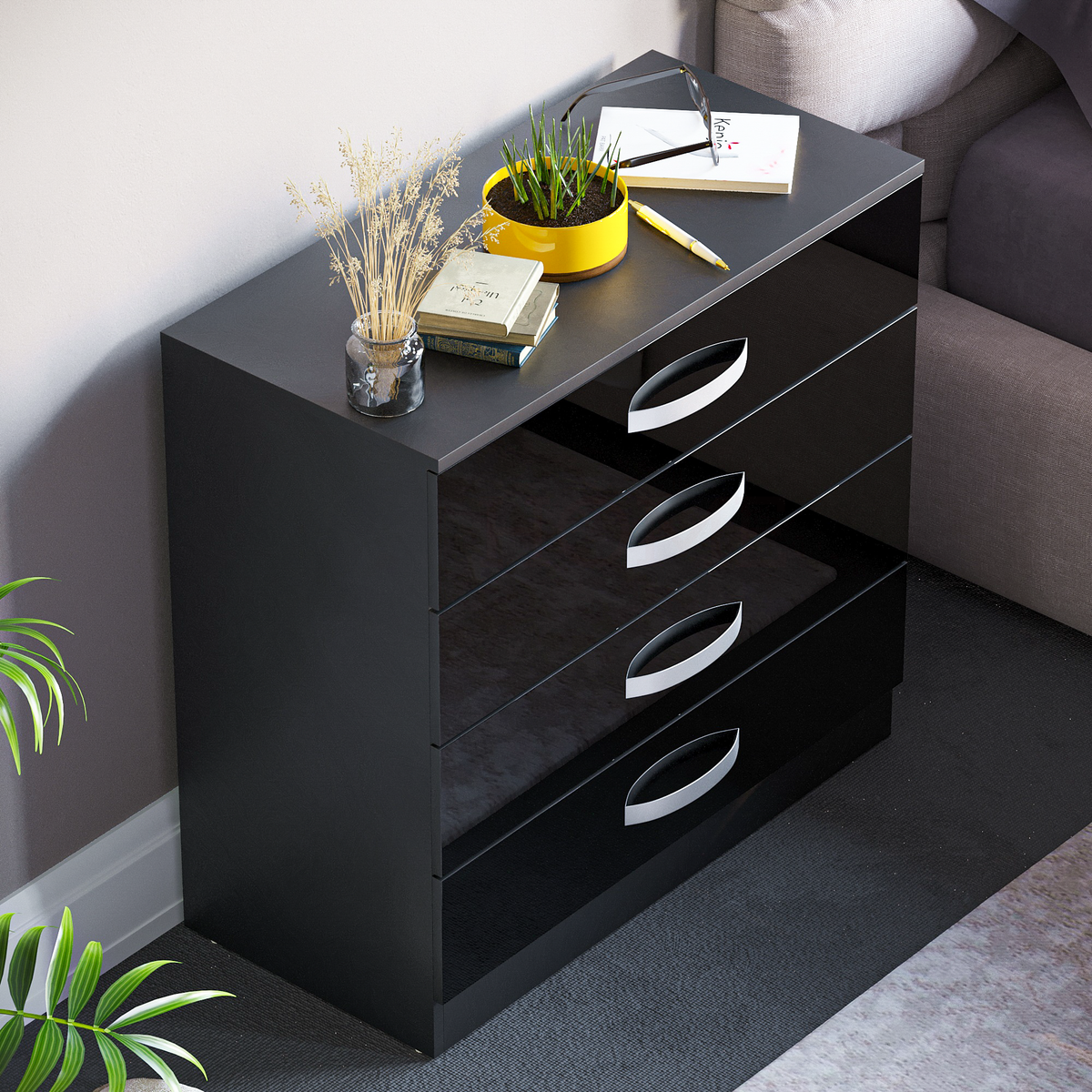 Hulio 4-Drawer Chest - Black