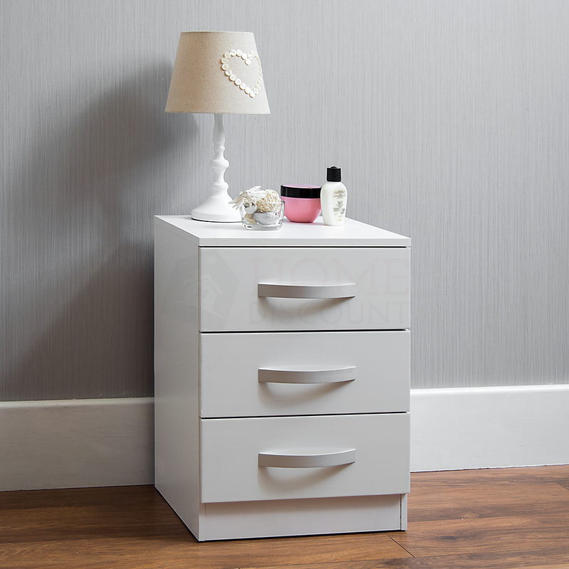 Vida Designs Hulio 3 Drawer Bedside Cabinet, White