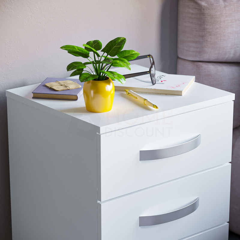 Hulio 3 Drawer Bedside Cabinet, White