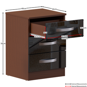 Hulio 3-Drawer Bedside Cabinet - Walnut & Black