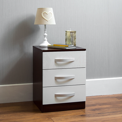 Vida Designs Hulio 3 Drawer Bedside Cabinet, Walnut & White