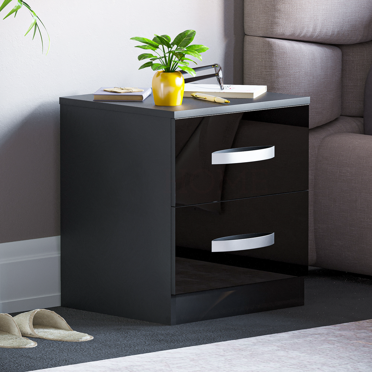 Hulio 2-Drawer Bedside Cabinet - Black