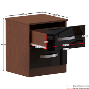 Hulio 2-Drawer Bedside Cabinet - Walnut & Black