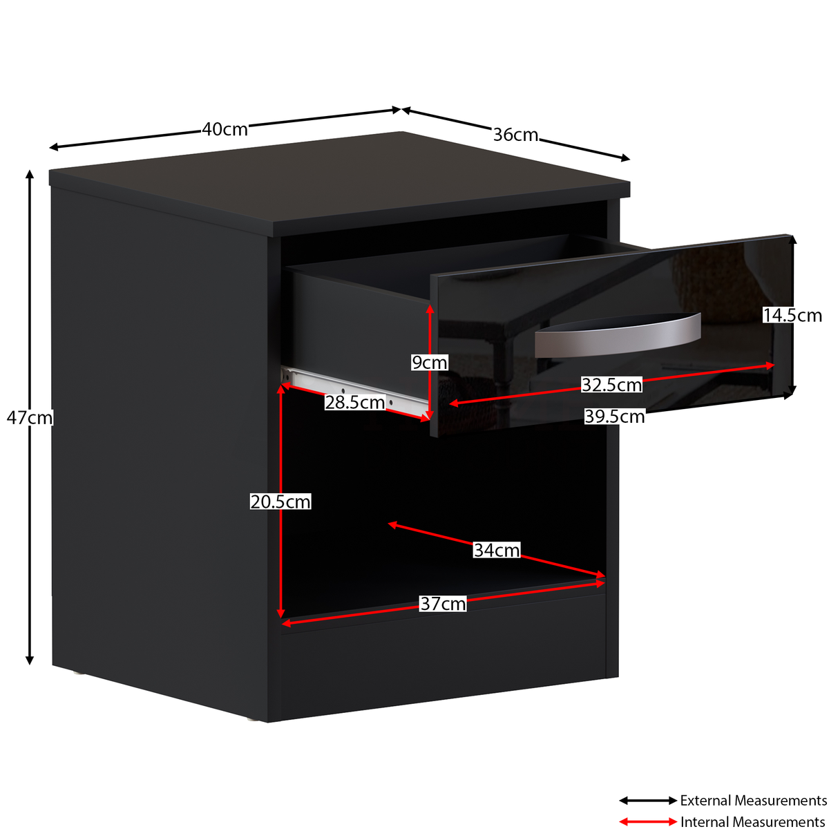 Hulio 1-Drawer Bedside Cabinet - Black