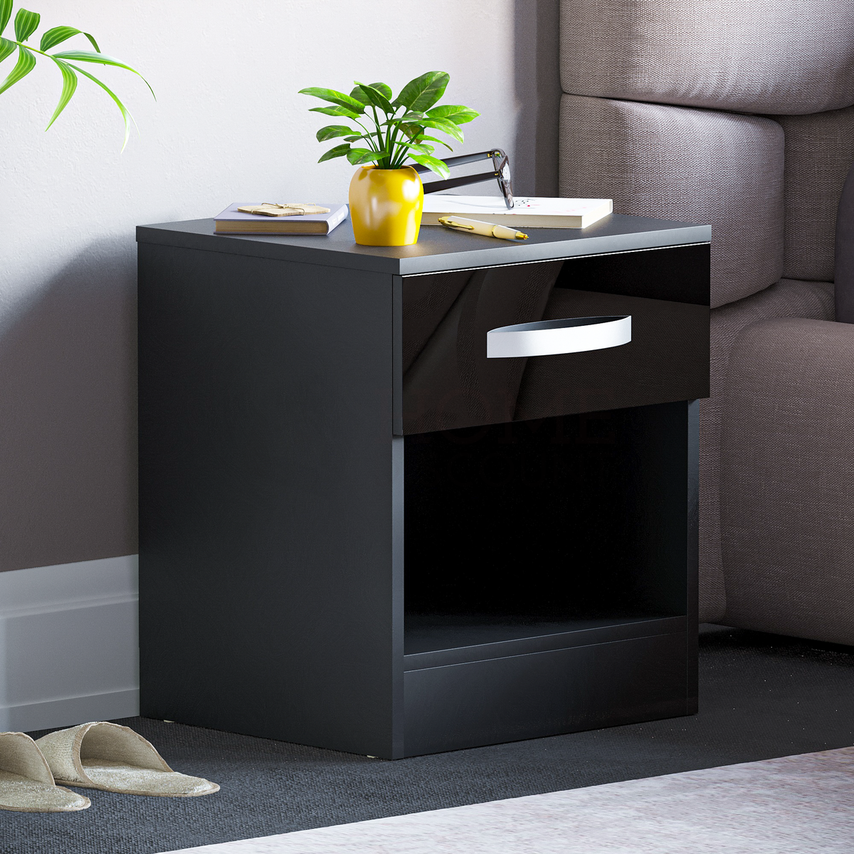 Hulio 1-Drawer Bedside Cabinet - Black