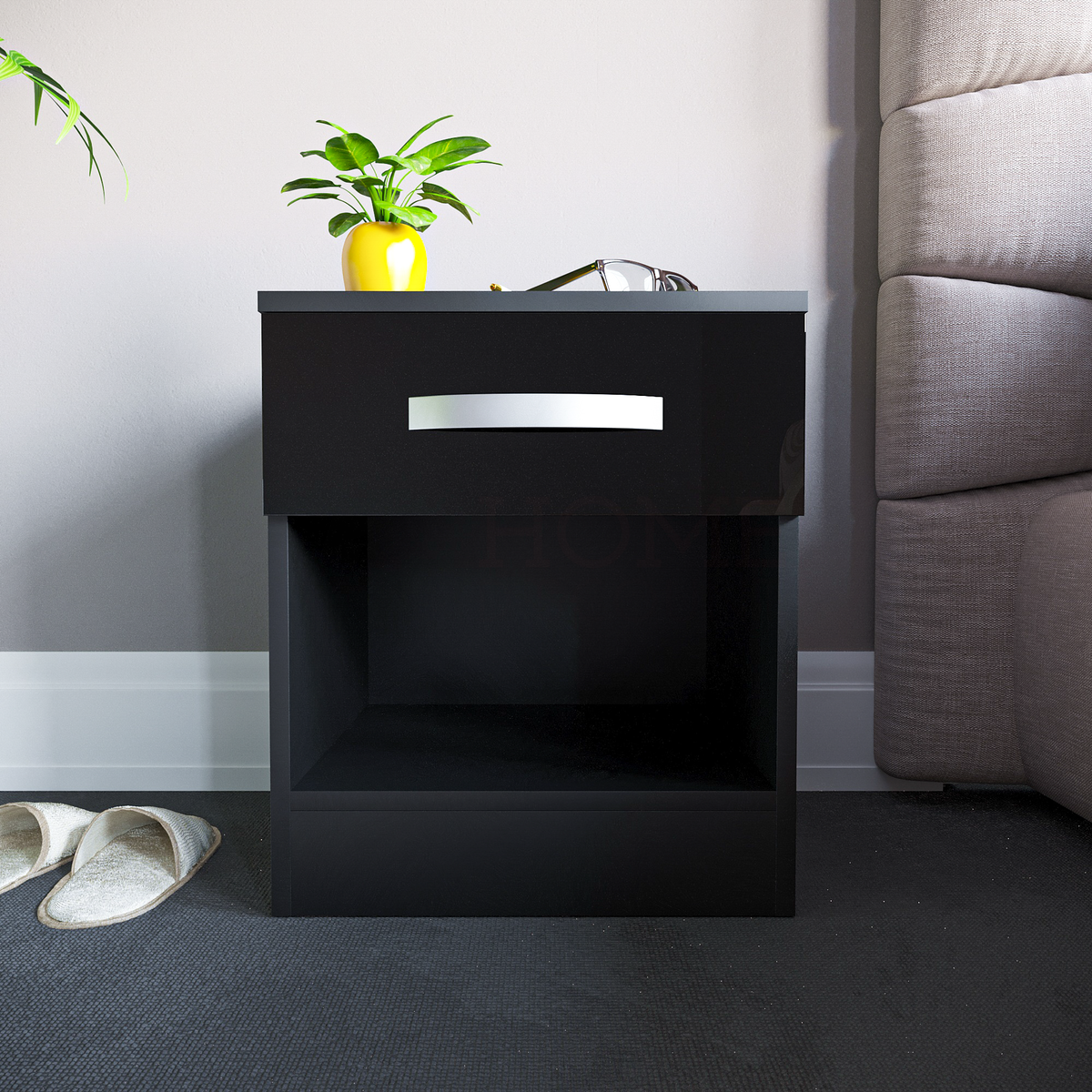 Hulio 1-Drawer Bedside Cabinet - Black