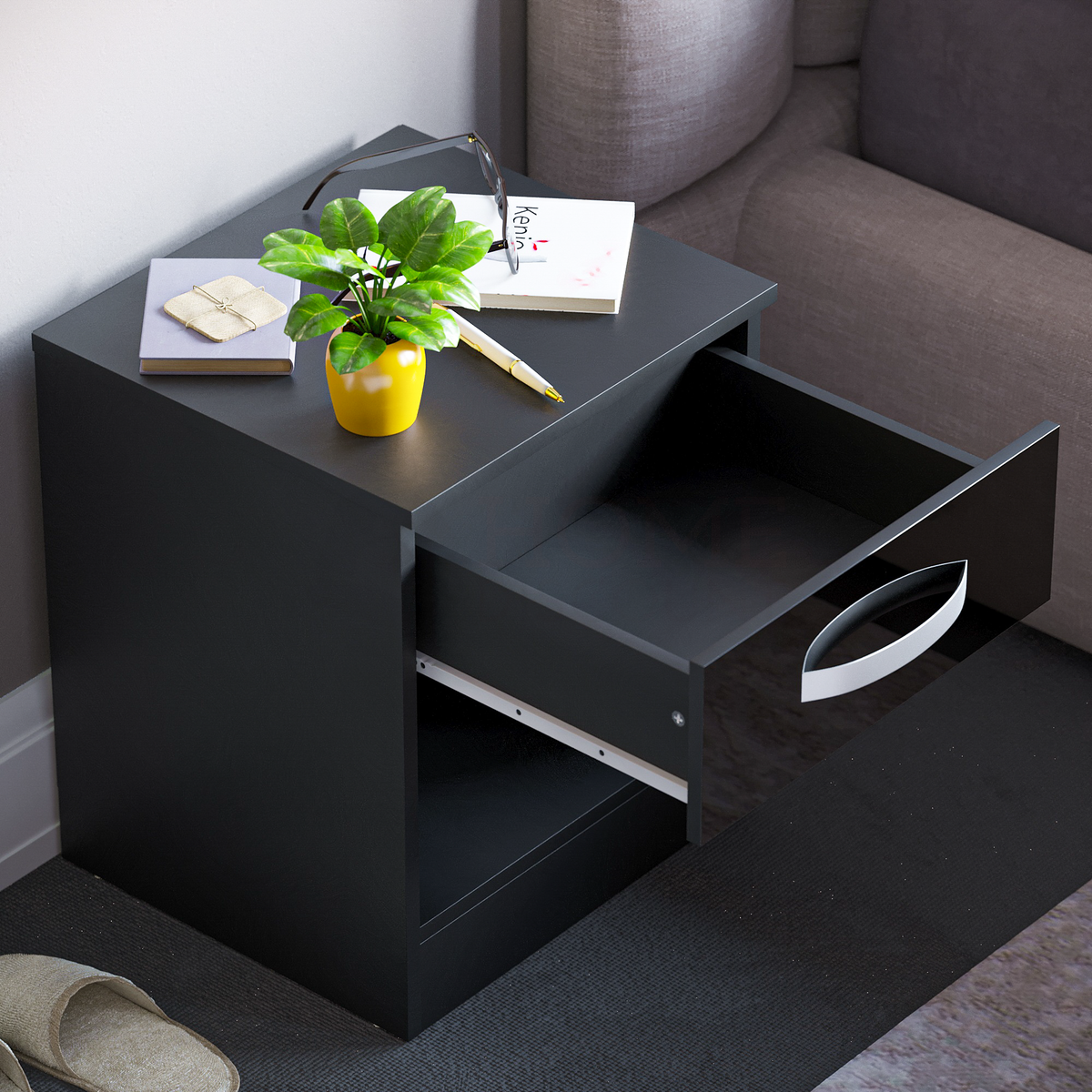 Hulio 1-Drawer Bedside Cabinet - Black