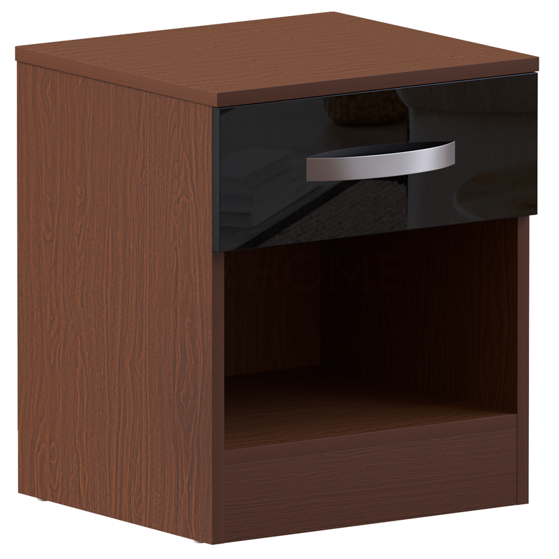 Hulio 1-Drawer Bedside Cabinet - Walnut & Black