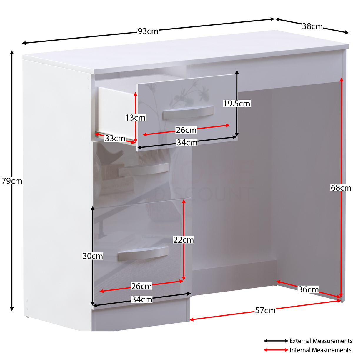 Hulio 3-Drawer Dressing Table - White