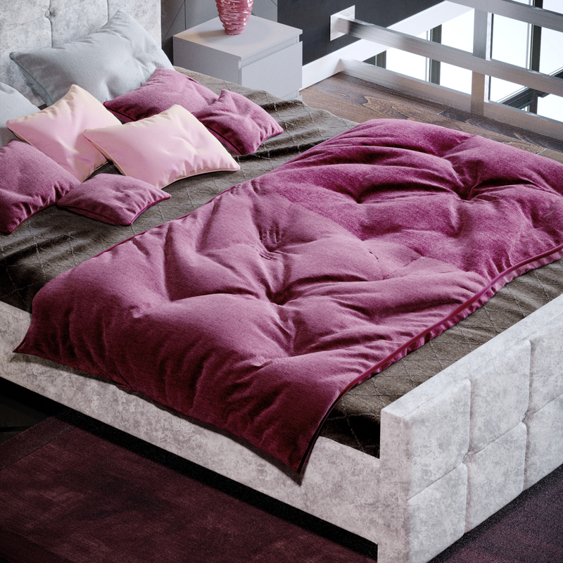 Valentina Double Bed, Crushed Velvet Silver