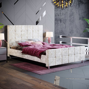 Valentina Double Crushed Velvet Bed - Champagne