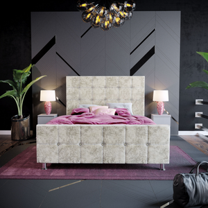 Valentina Double Crushed Velvet Bed - Champagne