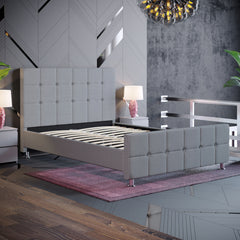Vida Designs Valentina Double Bed, Light Grey Linen