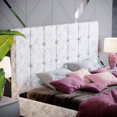 Vida Designs Valentina King Size Bed, Crushed Velvet Silver