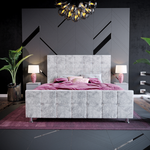 Valentina King Size Crushed Velvet Bed, Silver UKFR