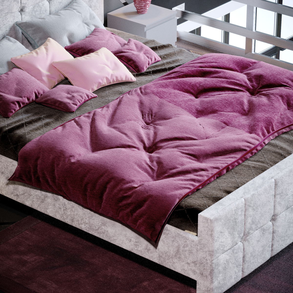 Valentina King Size Crushed Velvet Bed, Silver UKFR