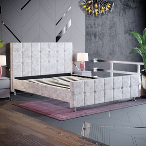 Valentina King Size Crushed Velvet Bed, Silver UKFR