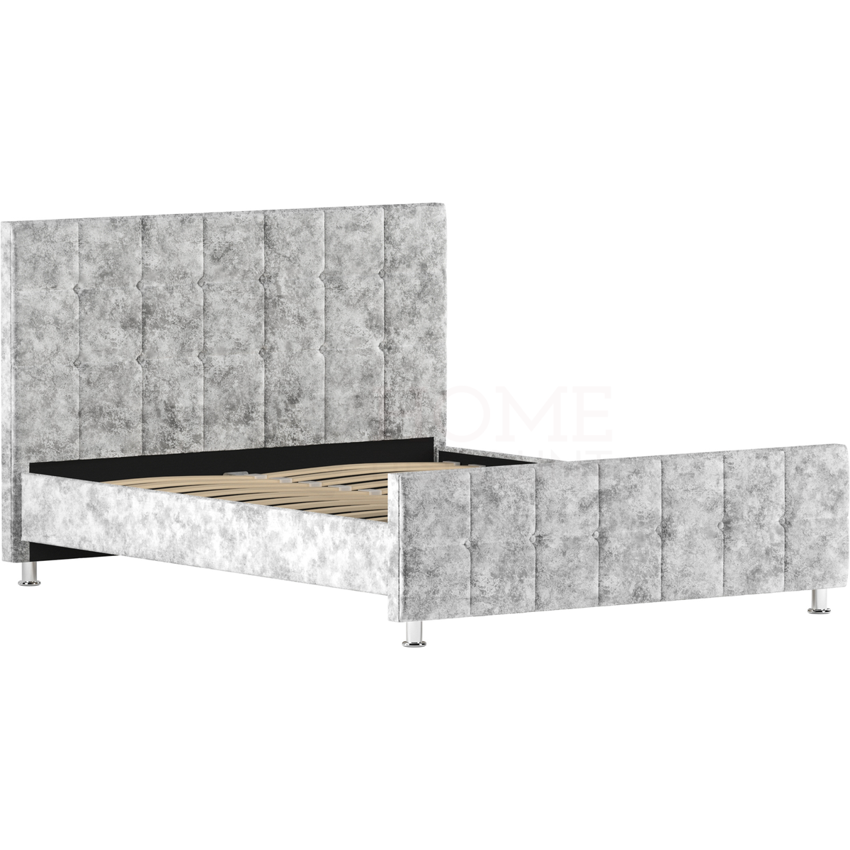 Valentina King Size Crushed Velvet Bed, Silver UKFR