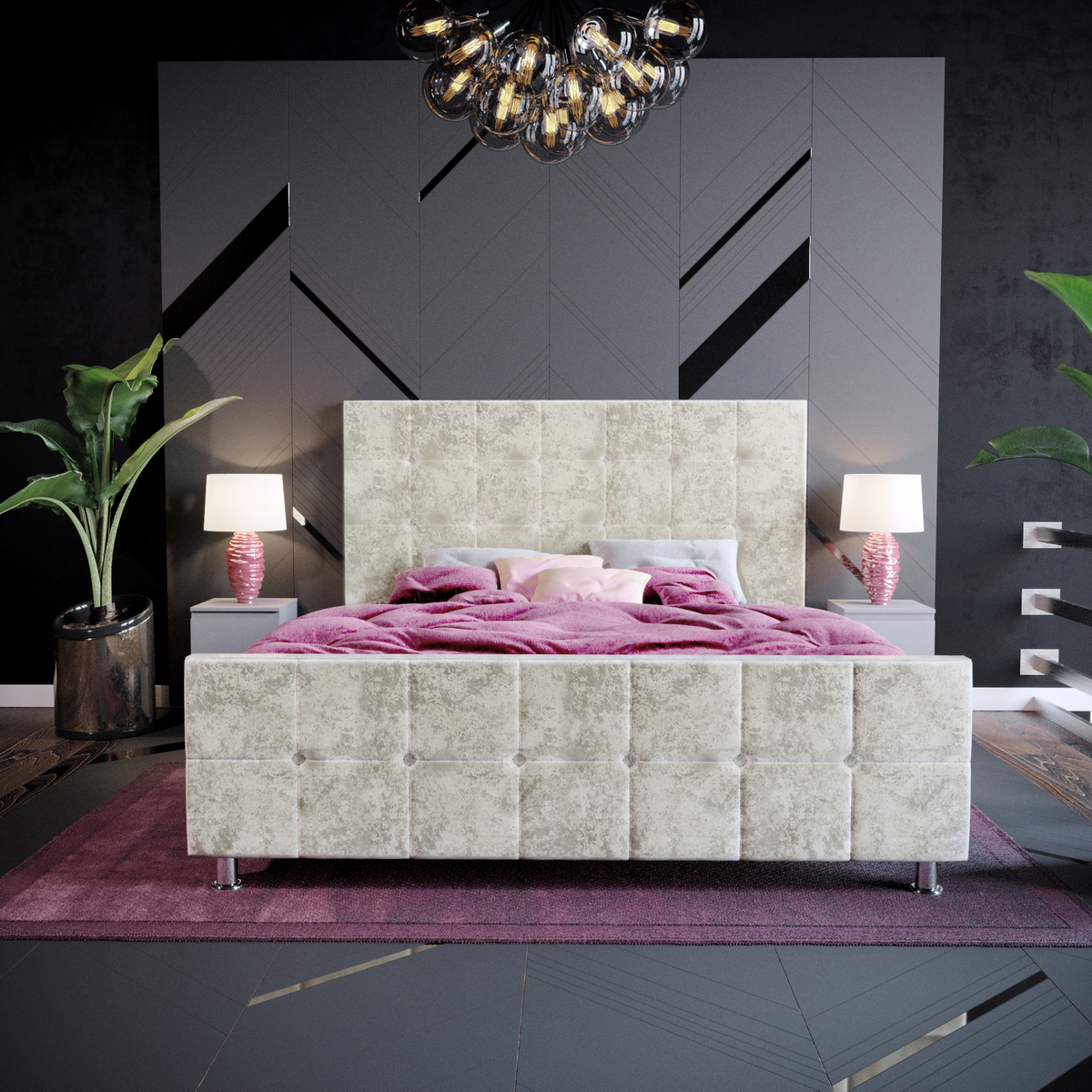 Valentina King Size Crushed Velvet Bed - Champagne