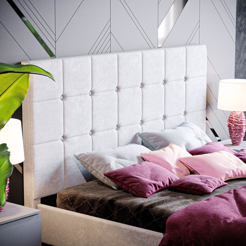 Vida Designs Valentina King Size Bed, Light Grey Velvet