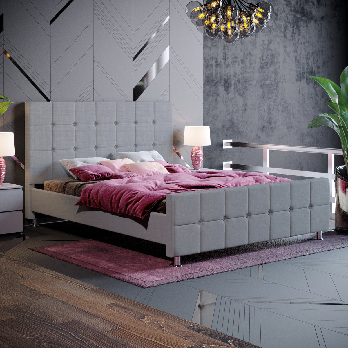 Valentina King Size Linen Bed - Light Grey