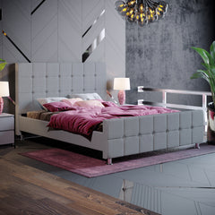 Valentina King Size Bed, Light Grey Linen