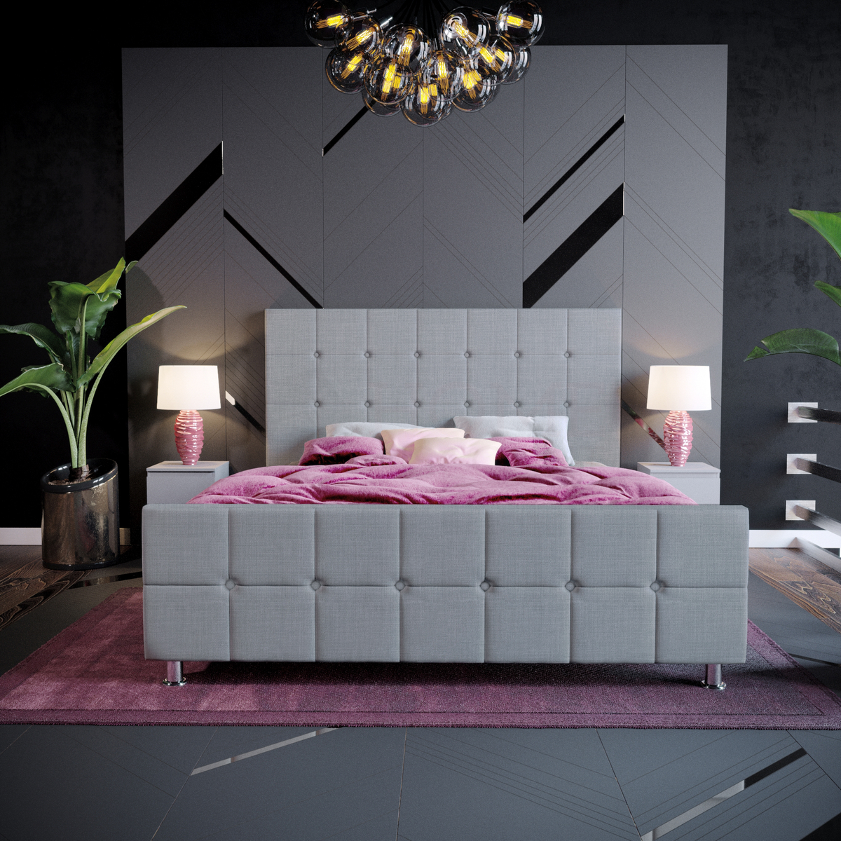 Valentina King Size Linen Bed - Light Grey