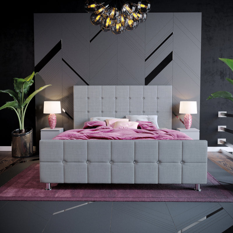 Vida Designs Valentina King Size Bed, Light Grey Linen