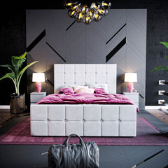 Vida Designs Valentina Double Ottoman Bed, Light Grey Velvet