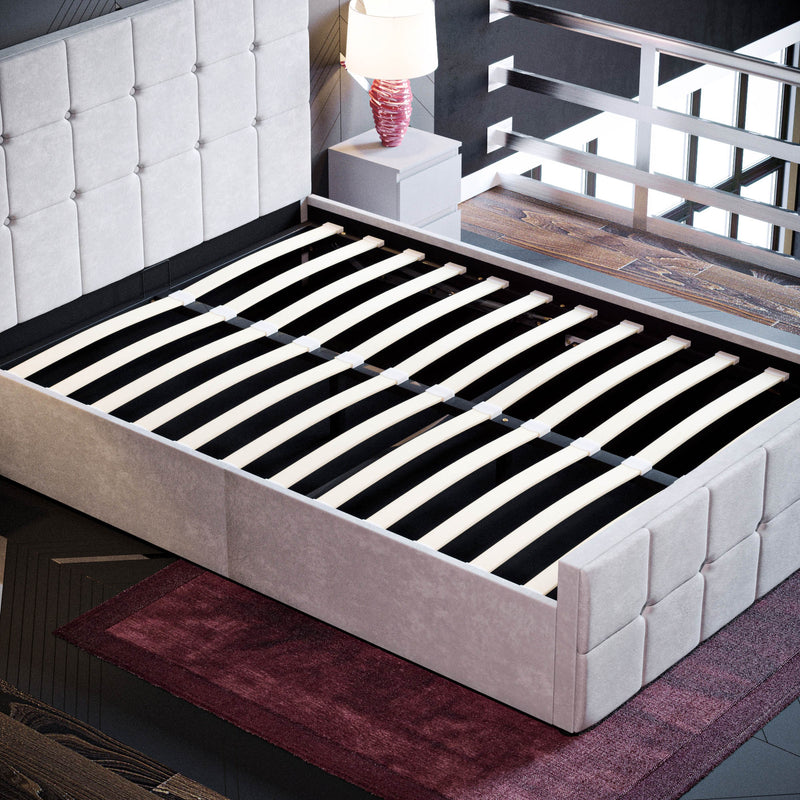Vida Designs Valentina Double Ottoman Bed, Light Grey Velvet