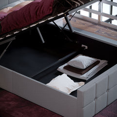 Vida Designs Valentina Double Ottoman Bed, Light Grey Linen