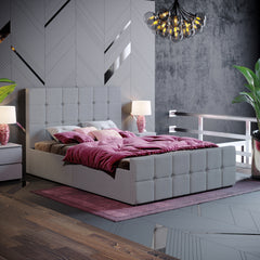 Vida Designs Valentina Double Ottoman Bed, Light Grey Linen