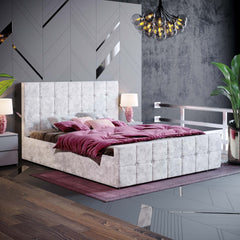 Vida Designs Valentina King Size Ottoman Bed, Crushed Velvet Silver
