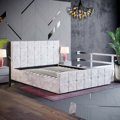 Vida Designs Valentina King Size Ottoman Bed, Crushed Velvet Silver