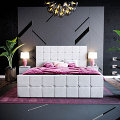 Vida Designs Valentina King Size Ottoman Bed, Light Grey Velvet