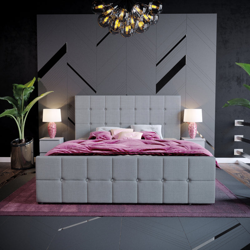 Vida Designs Valentina King Size Ottoman Bed, Light Grey Linen