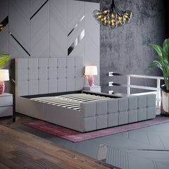 Vida Designs Valentina King Size Ottoman Bed, Light Grey Linen