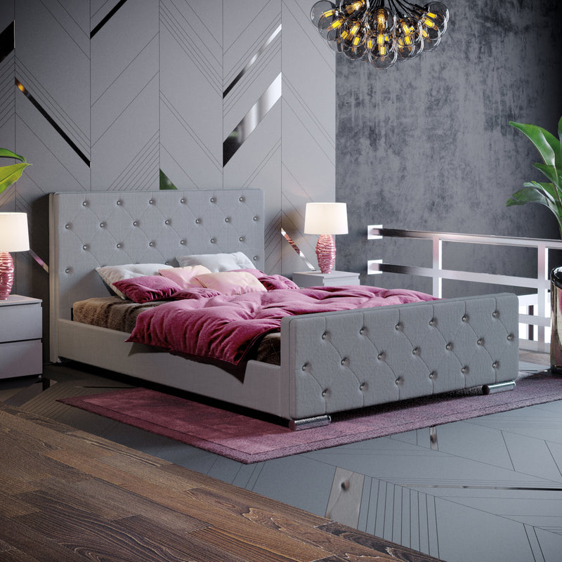 Arabella Double Bed, Light Grey Linen