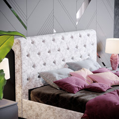 Vida Designs Violetta Double Bed, Crushed Velvet Silver