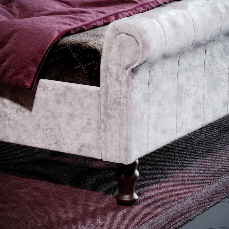 Violetta Double Bed, Crushed Velvet Silver