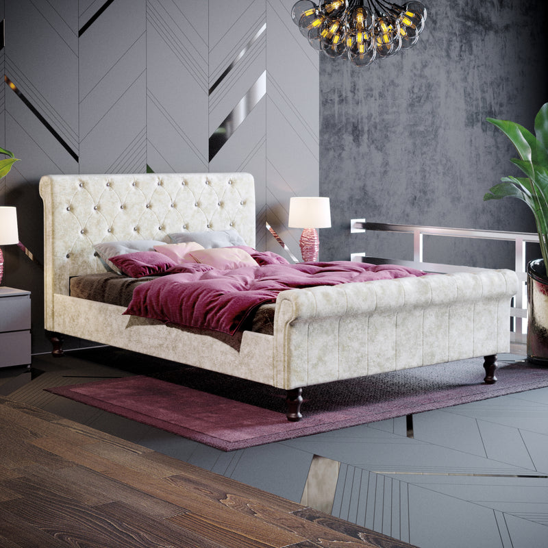 Violetta Double Bed, Crushed Velvet Champagne