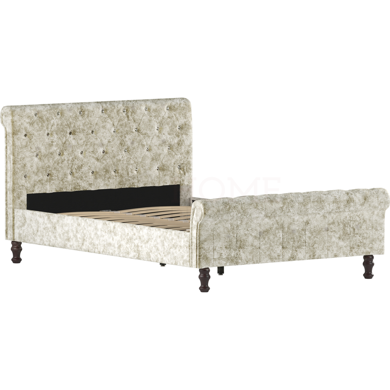 Violetta Double Bed, Crushed Velvet Champagne