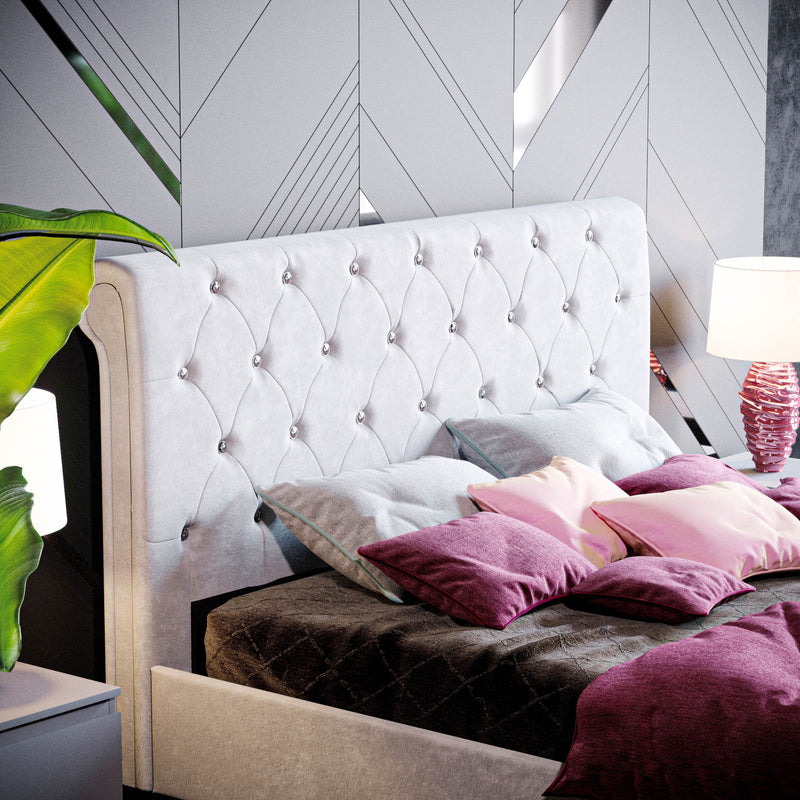 Vida Designs Violetta Double Bed, Light Grey Velvet