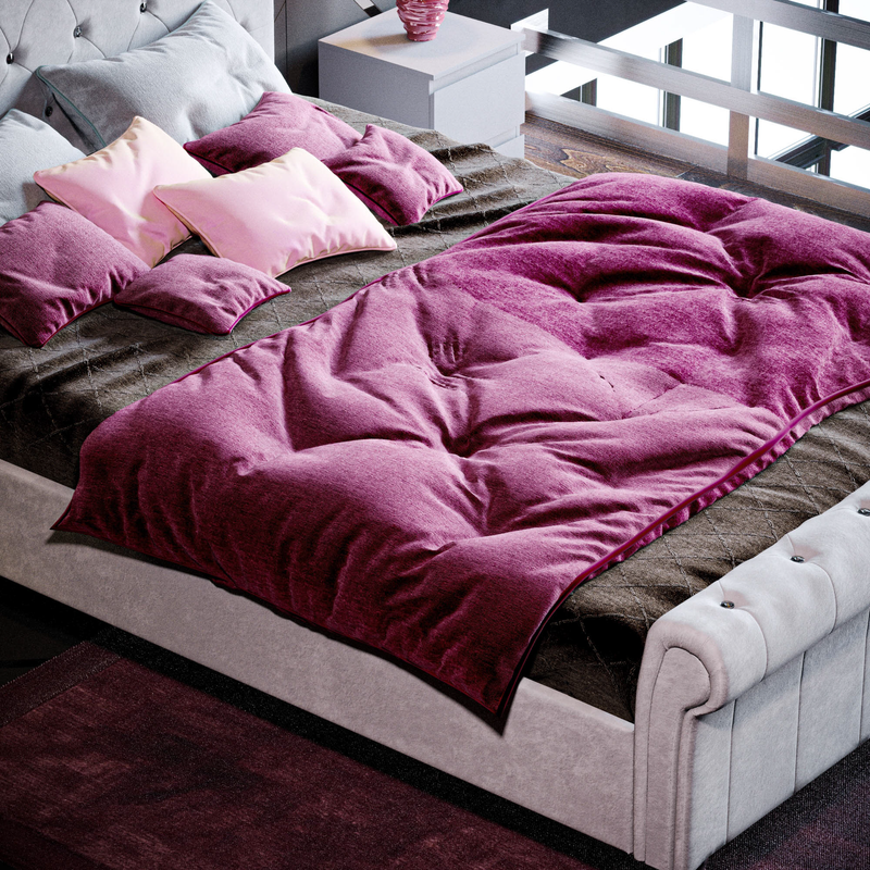 Violetta Double Bed, Light Grey Velvet