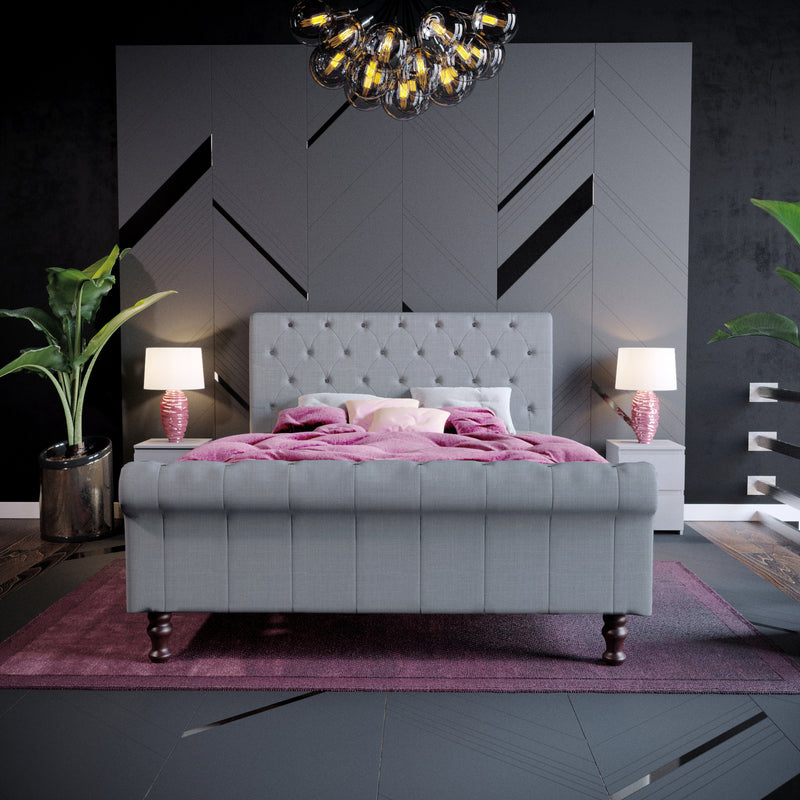 Vida Designs Violetta Double Bed, Light Grey Linen