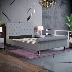 Vida Designs Violetta Double Bed, Light Grey Linen